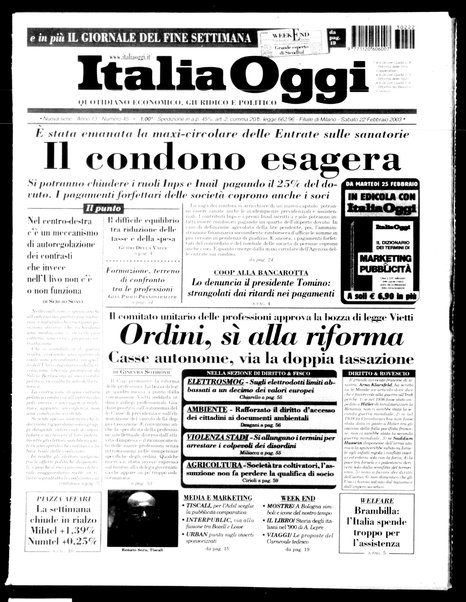 Italia oggi : quotidiano di economia finanza e politica